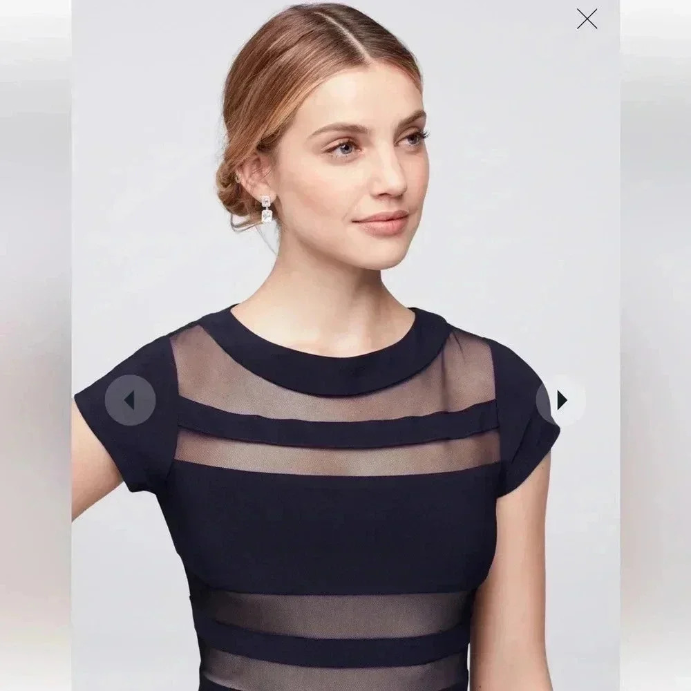R&M Richards Whimsigoth Black Mesh Faux-Illusion Stripe Cocktail Dress Size 6